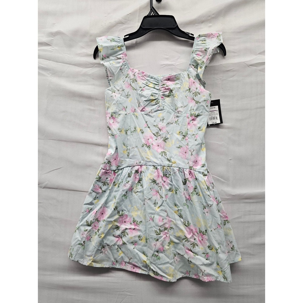 Art Class Girls Floral Ruffle Dress Green Cotton Casual Size Large